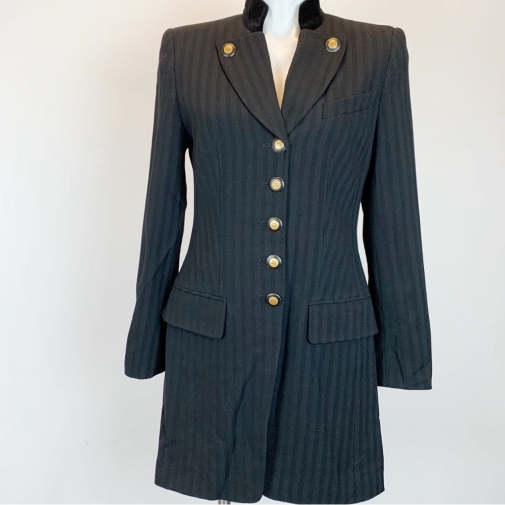 Rena Lange Black Pinstripe Military Women's Coat